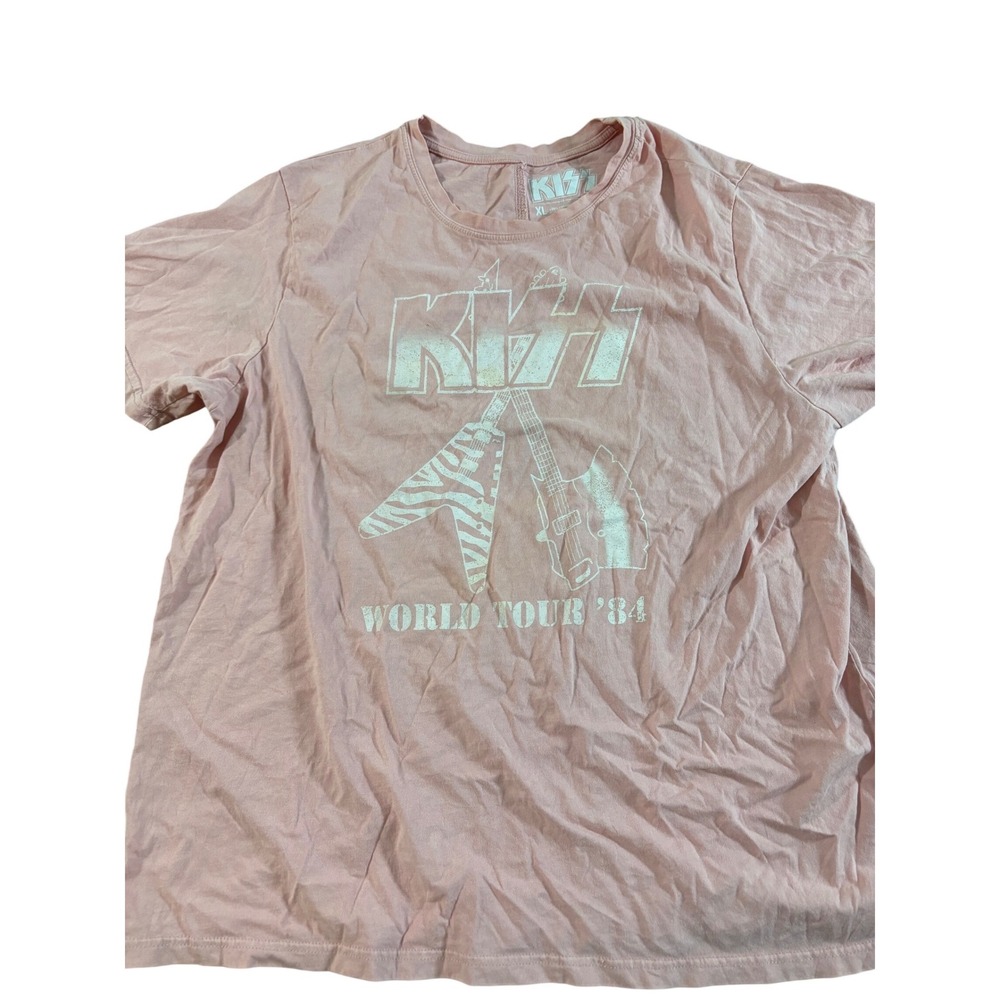 KISS World‎ Tour 84 Graphic T Shirt Pink XL Cotton